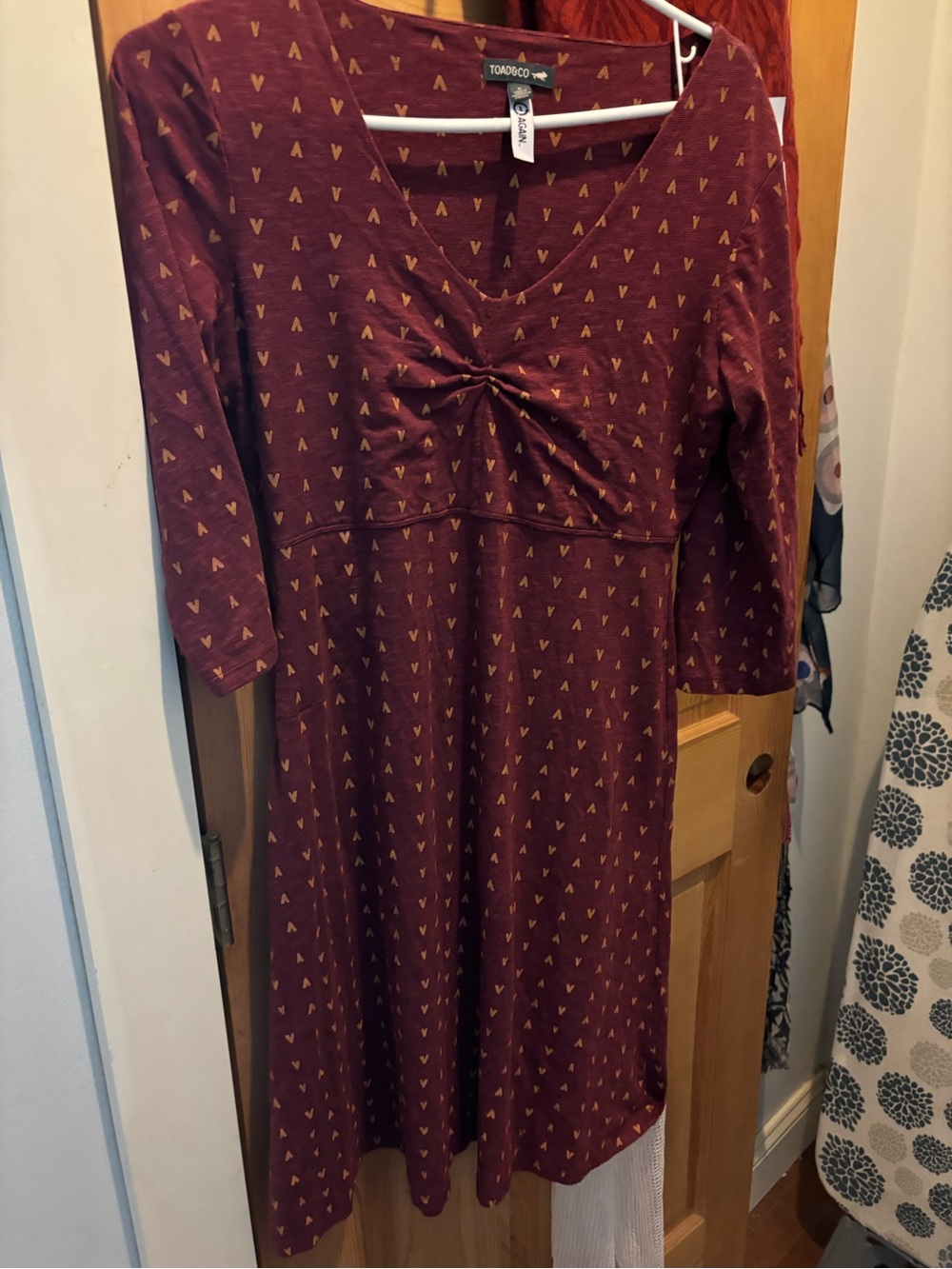 Toad&Co Burgundy Midi Dress with Gold Accent Print